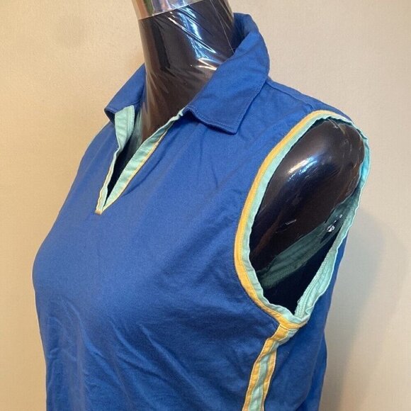 Y2K Preppy Vibes Grace Lane Collared Sleeveless Polo Top Blue Mint Trim Medium - Picture 3 of 10